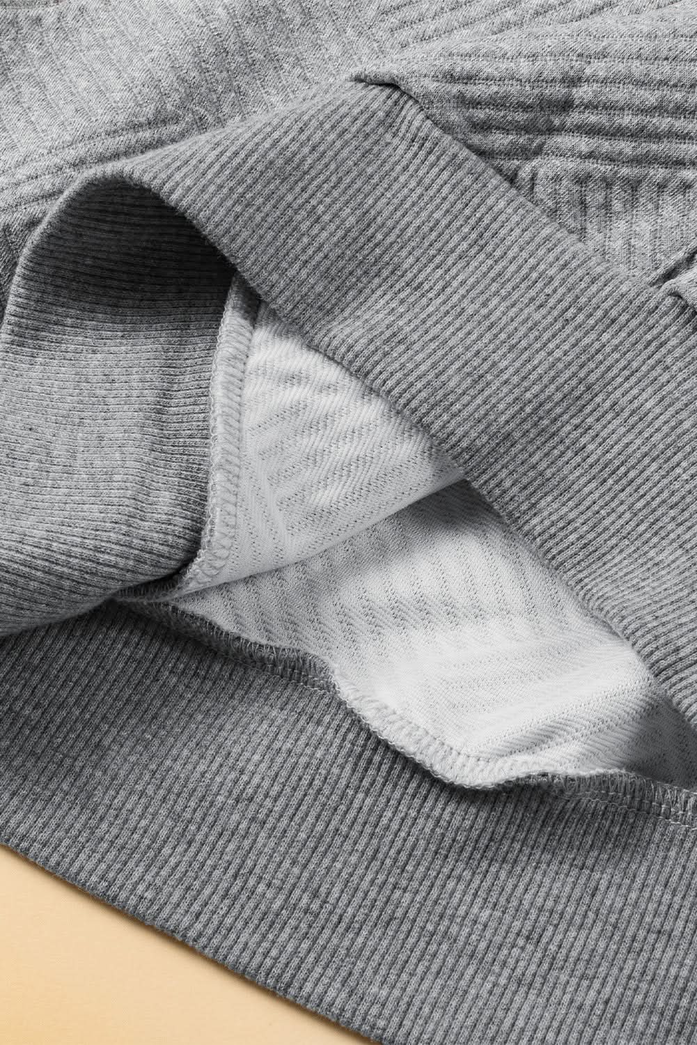 Light Grey Textured Snap Buttons Pullover Plus Size Sweatshirt - Love Salve